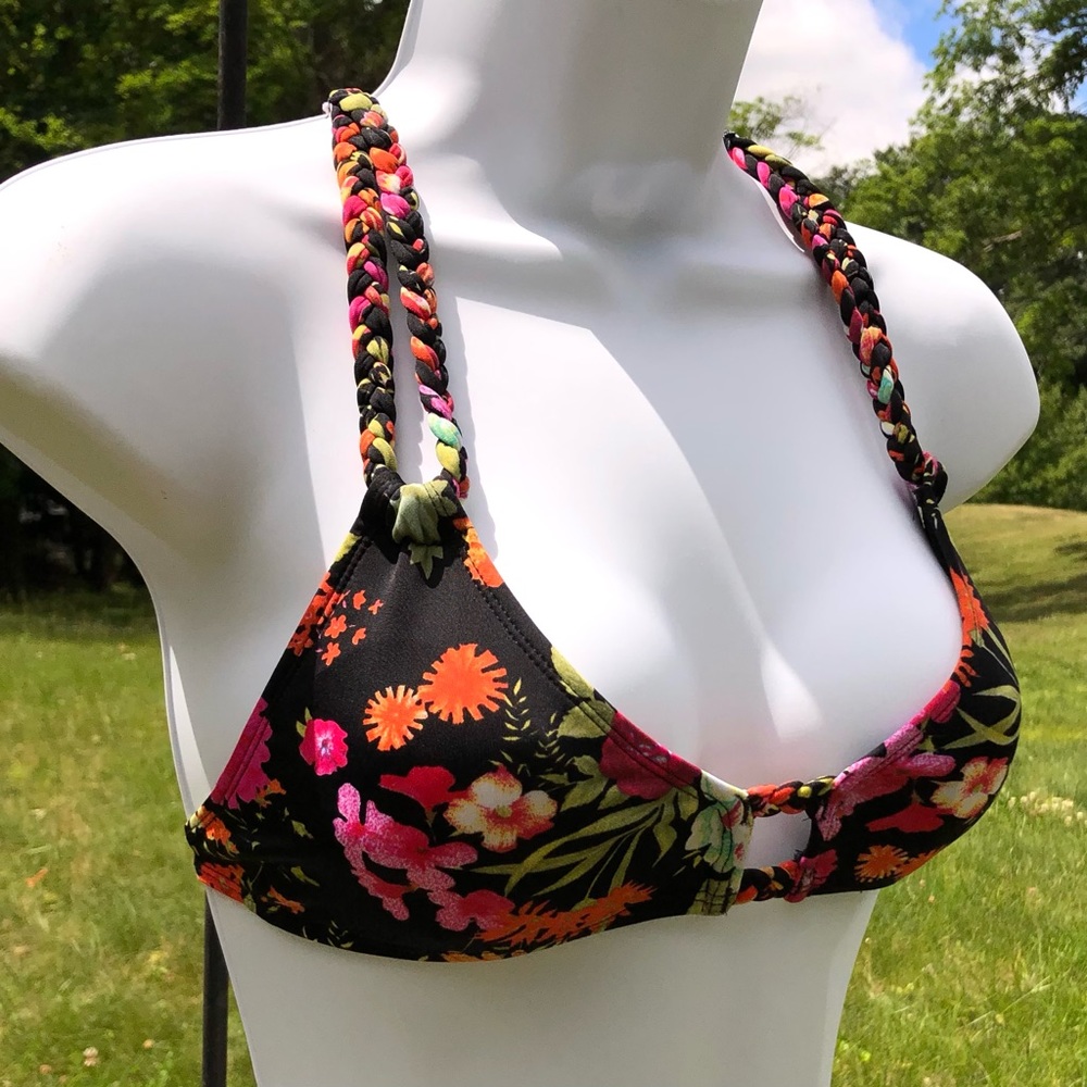 PAKALOHA Bikinis Lanikai Tropical Floral Bright Braided Adjustable Bikini Top